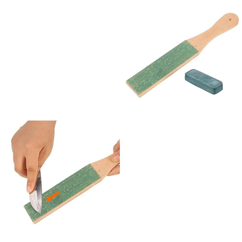 

2Pcs Sharpening Board Blade Sharpener Strop Kit Whittling Razor Kitchen TwoSided Wood PU Handle