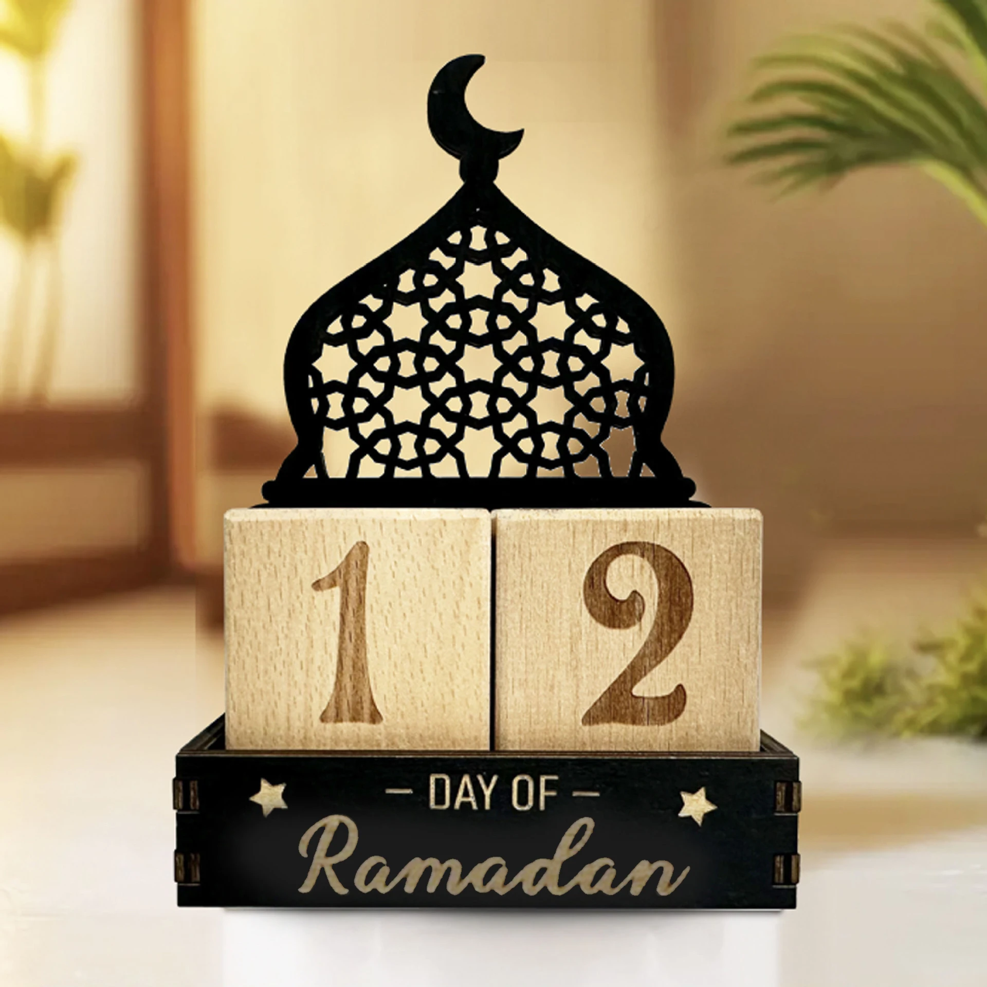 

Islamic-style Wooden Palace Calendar Ornament Novelty Rare Home Office Table DIY Date Recording Decoration Figurine Special Gift