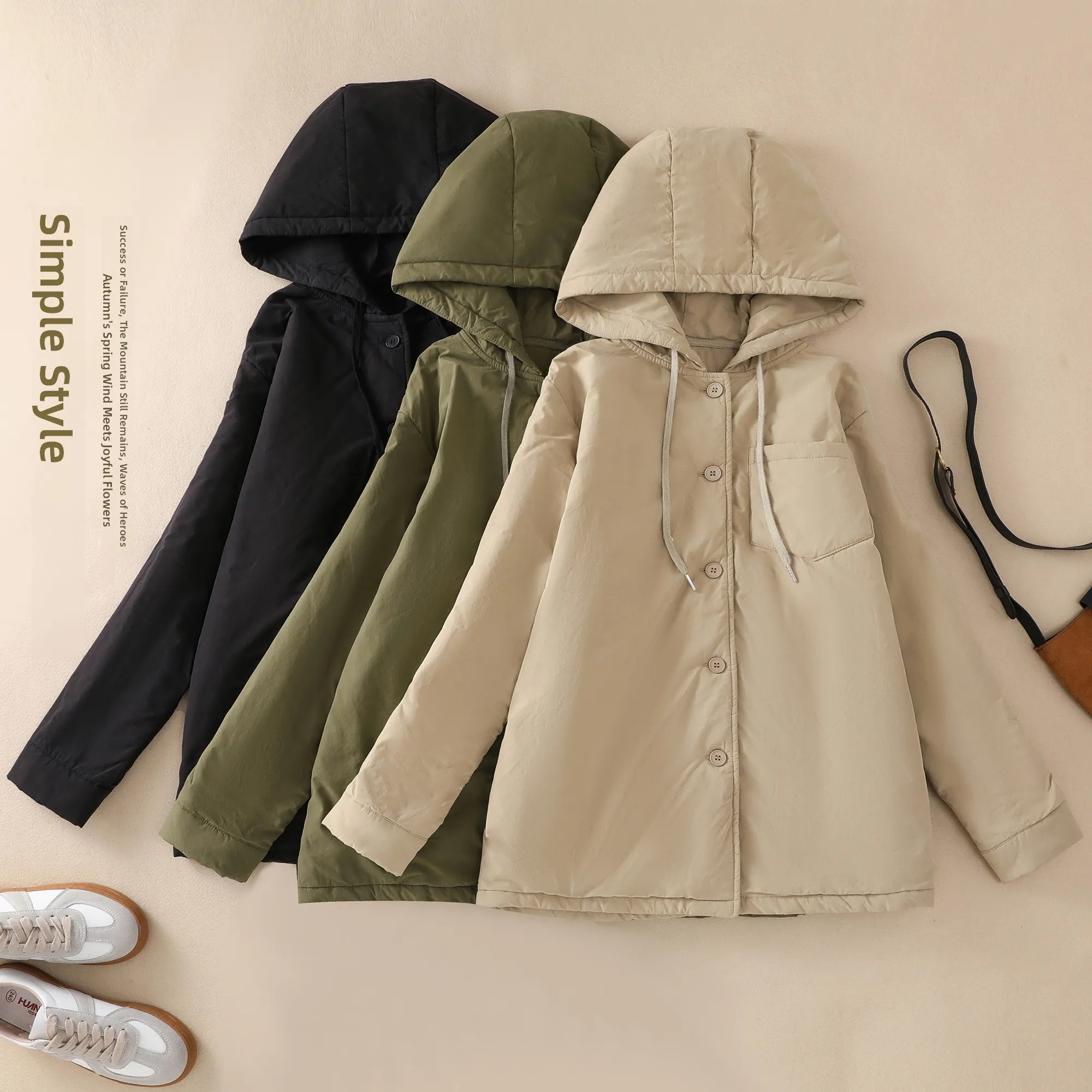 

Lightweight Thermal Cotton Jaet with Hood ort Outerwear for Autumn And Winter Thiened Fill Other Material Pure Color