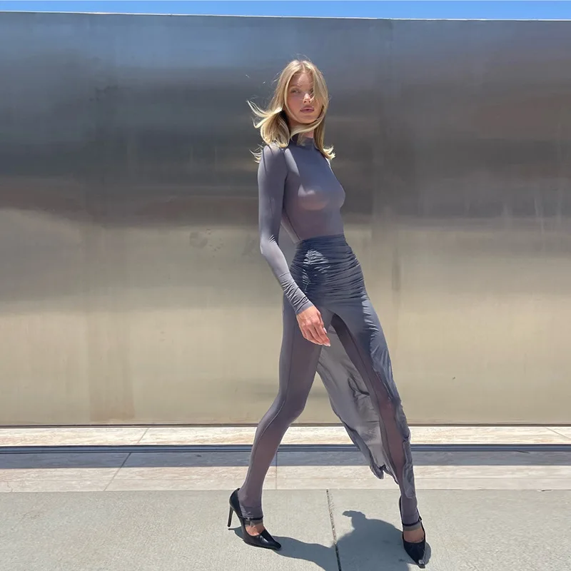 ملابس نسائية جديدة لخريف 2025 بدلة قفز ذات ثنيات ورقبة مستديرة وأكمام طويلة بدلة نسائية #4