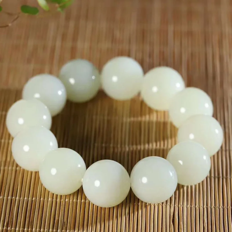 

Factory Store Natural Xinjiang Hetian Russian Beads round Jade Bracelet with Certificate