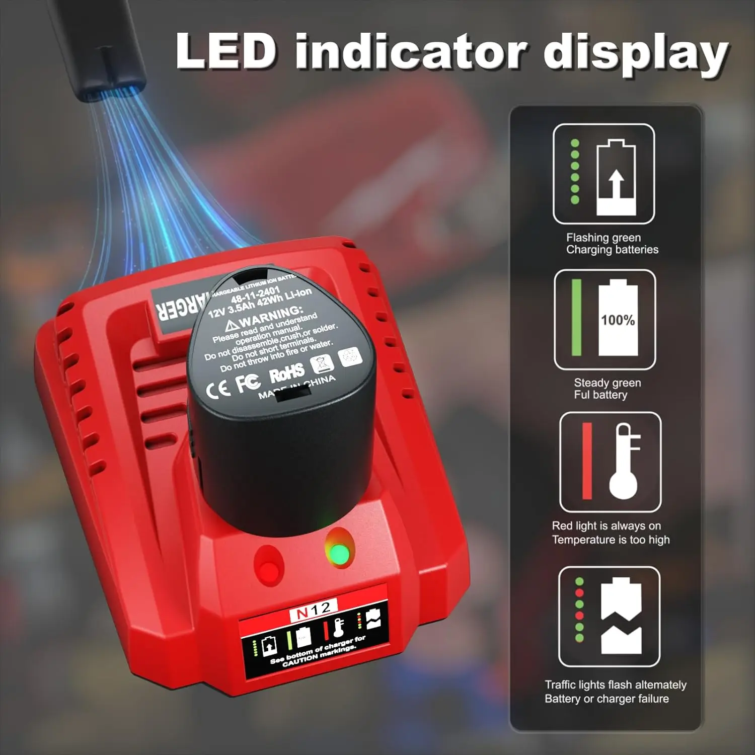 Para Milwaukee M12 N12 batería de iones de litio de repuesto carga rápida 3A 48-11-2401 48-11-2402 C12B C12BX