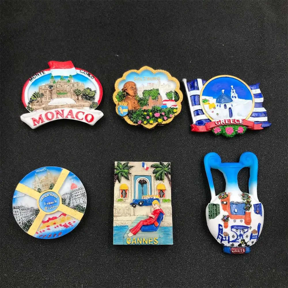 Magnetic Fridge Magnets Monaco France Austria Greece Tourism Souvenir 3D Resin Refrigerator Magnetic Sticker Home Decoration