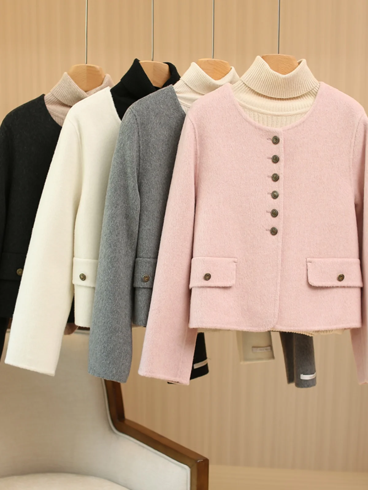 

Deluest Commuter Sle round Ne Single Button Double Faced Camere ort Coat Korean Version Early Autumn New Arrival
