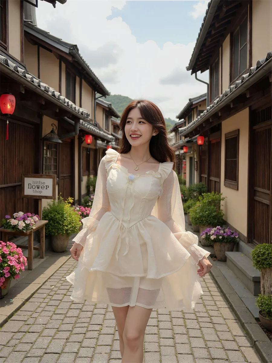 여성용 흰색 드레스 A라인 리본 단색 봄 편안한 얇은 휴가용 컷아웃 펜슬 글리터 스택드 오피스 외출용