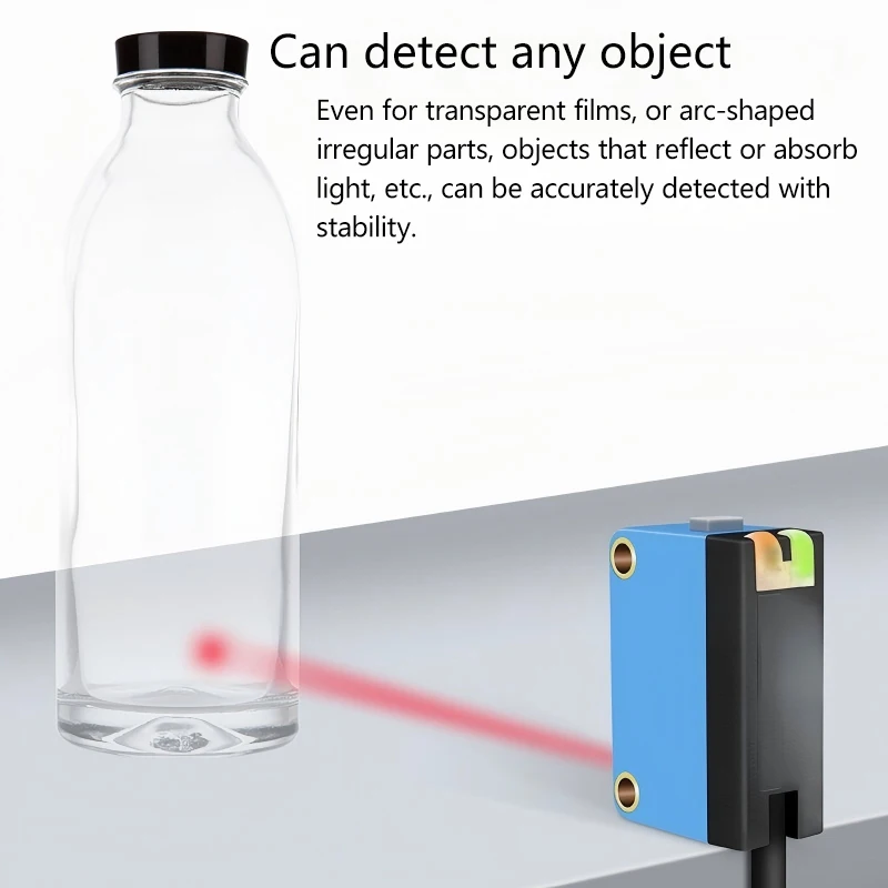 Mirror reflection transparent and semi-transparent detection photoelectric switch sensor probe senses glass film blistered tray