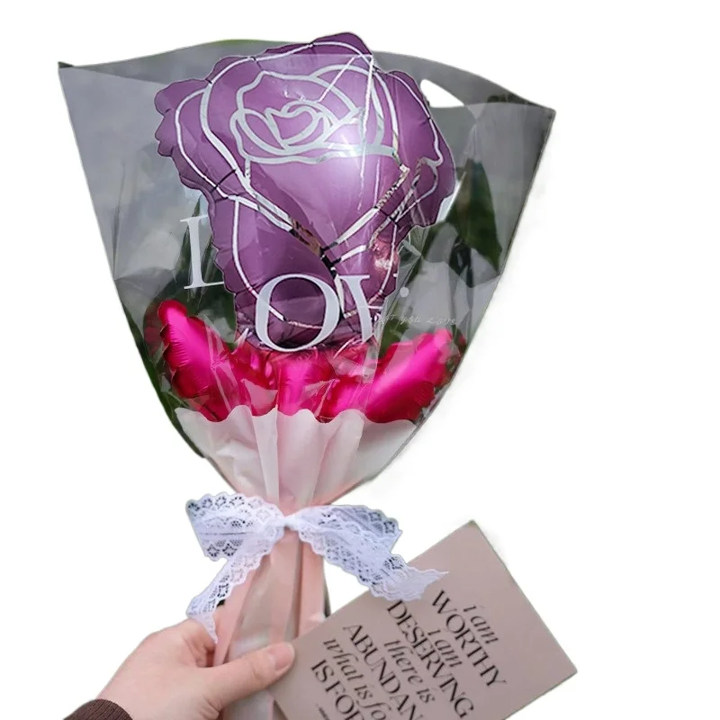 

:1pc Rose Flower Balloons Bouquet Aluminum Film Ballon Bouquets Wedding Birthday Party Decor Mother's Valentine's Day Diy Gift