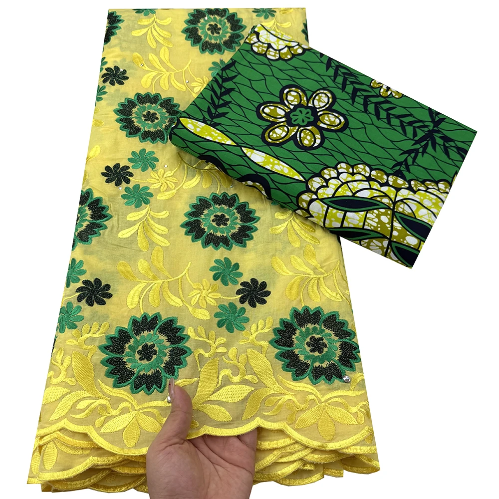 قماش شمع أفريقي لفستان الحفلات قطن مطرز دانتيل فوال سويسري أحدث، شمع حقيقي أنقرة باتيك، 2.5 ياردات + 3 ياردات، Y12 #2