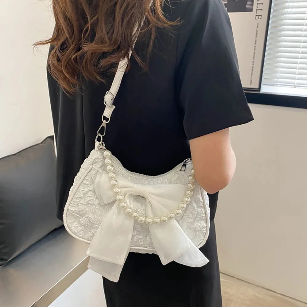 Pearl Female Bag Retro Luxury Designer Handbag Bow Crossbody Bags Fashion Women Korean Trend Shoulder Bag Purses Underarm Bags