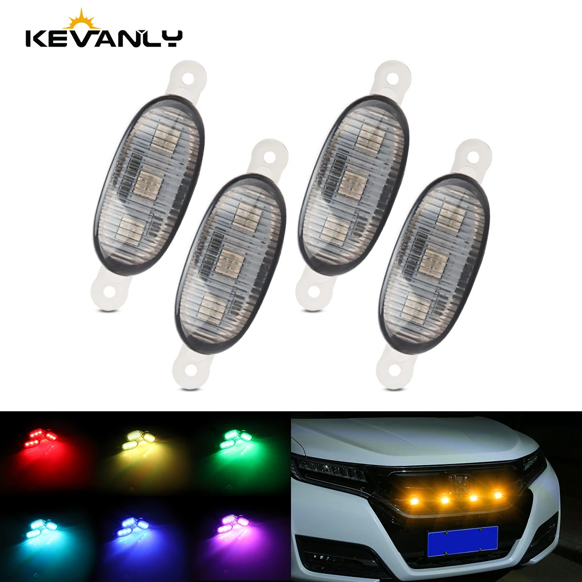 

4Pcs/Set Car LED Front Grille Light RGB APP Control DRL Daytime Running Light Warning Indicator for Vehicles Off Road Trunk SUV