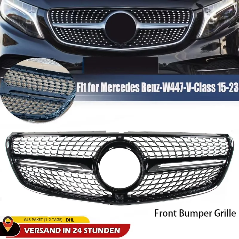 Image of Frontgrill Stoßstangenmaske Gitter Tuning-Zubehör für Mercedes Benz V-Klasse W447 V220 V250 V300 MPV 2015 2016 2017 2018 2019 2020 2021 2022 2023 GT Stars Style Frontstoßstangen-Diamantgrill