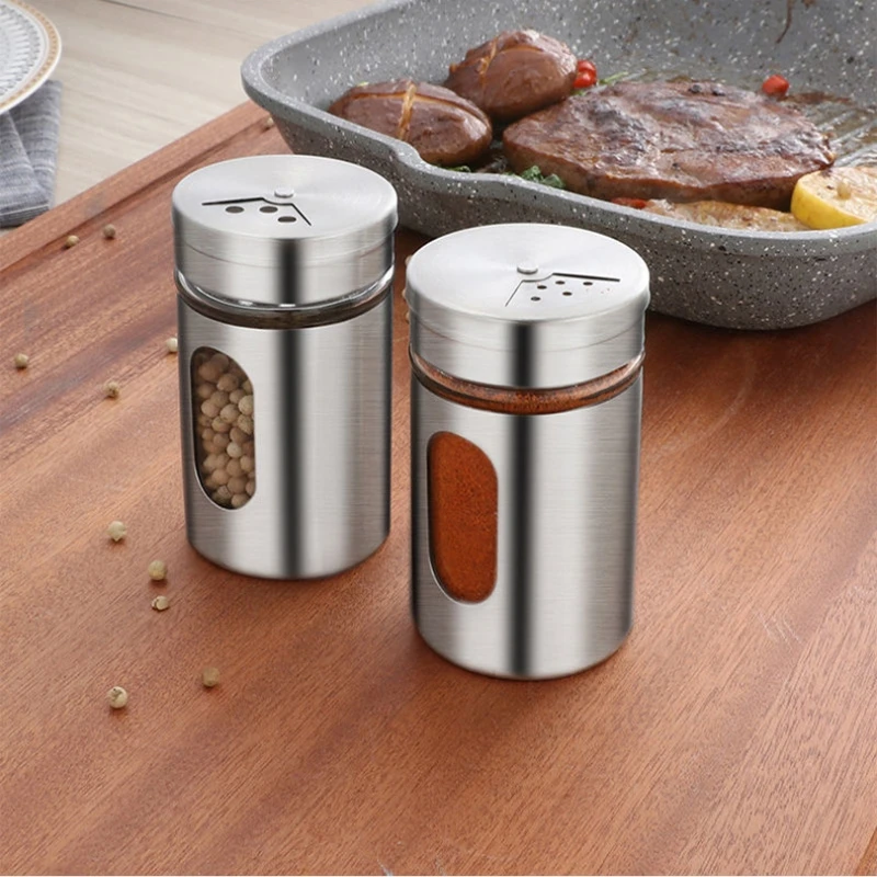 Seasoning Bottle Stainless Steel Rotating Spice Storage Box Condiment Jar BBQ Cooking Herbs Pepper Toothpick Holder Salt Shaker