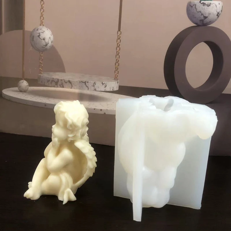 3D Large Angel Silicone Molds Cute Angel Wings Baby Portrait Candle Resin Crafts Plaster Mold DIY Soap Ice Cube Baking Tool