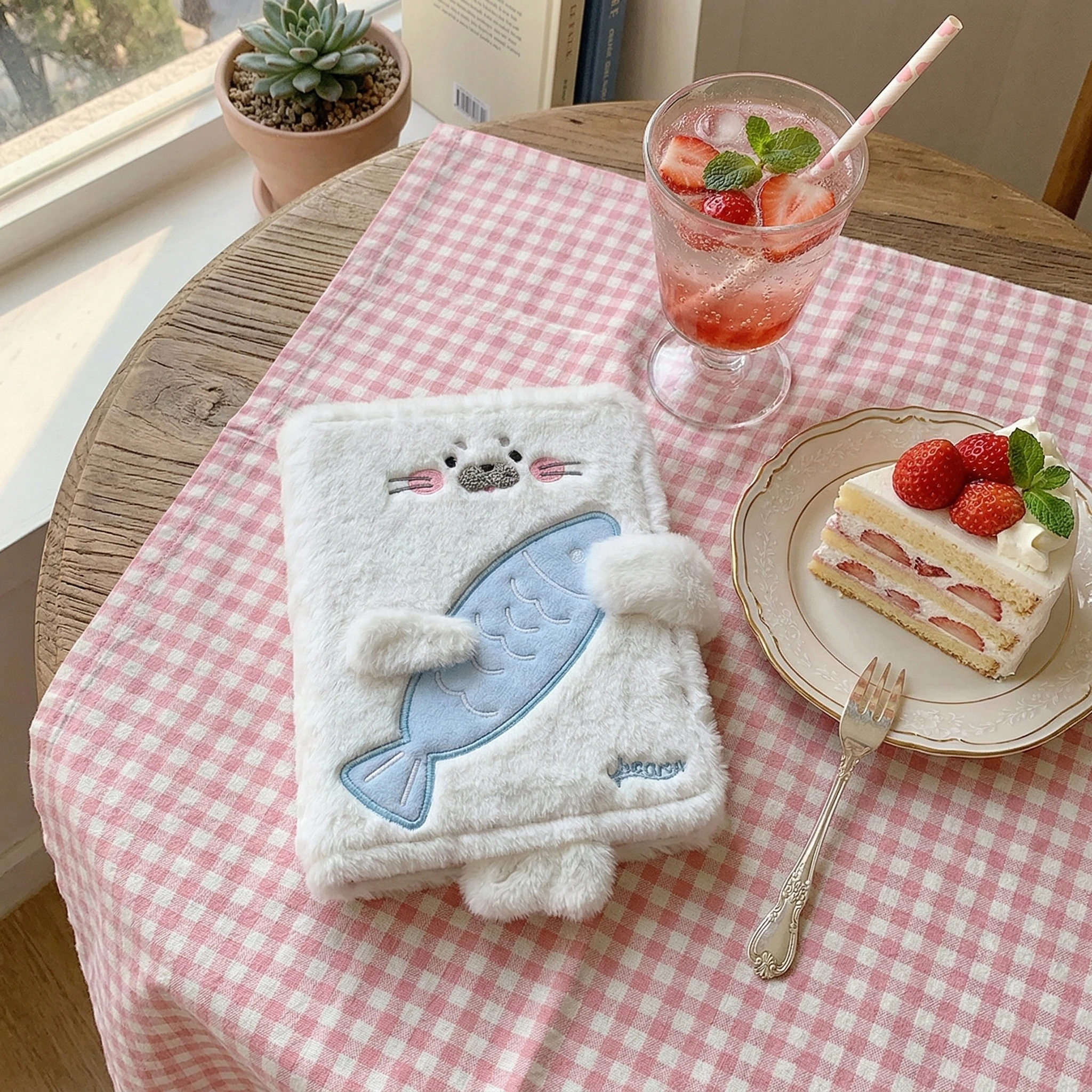 Plush Seal Loose-Leaf Photo Album for Student & Fans, K-Pop Idol Cards Storage Pocket Cover, Cute Scrapbook Memory Storage