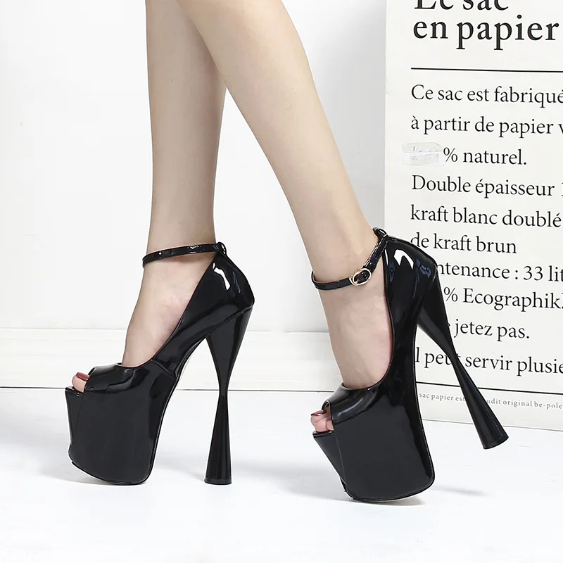 

Туфли-лодочки на высоком каблуке с открытым носком и шипами для танцев на пилоне, женские туфли-лодочки на очень платформе 19–22 см, размер 50 Вэн, супер фетиш-подборы, красный, черный