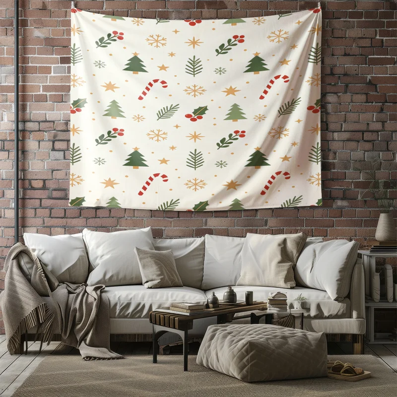 Christmas Microfiber Tapestry,Durable,Multi-sizes,Easy Hanging,Ultra-Soft,Light Blue Snowman Candy Cane Holly Print,Ideal Gift