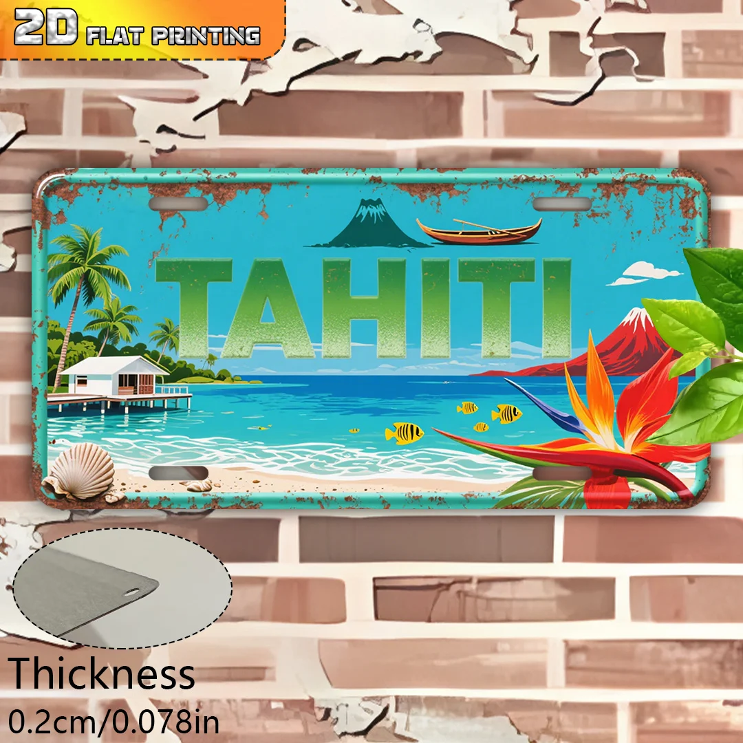 2D Flat - 1pc 2D Flat Posters, a Vintage Tahiti Map Wall Decoration in Turquoise Color, Made of . The Plaque Features The Word