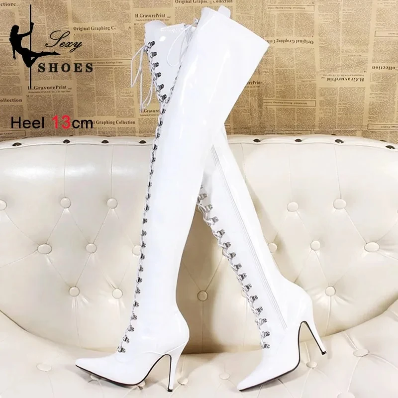 Over-the-Knee 12CM/5Inchs Sexy Women Boots New Black High Heels Shoes Thigh High Boots Spring Leather Long Stripper Shoes Female