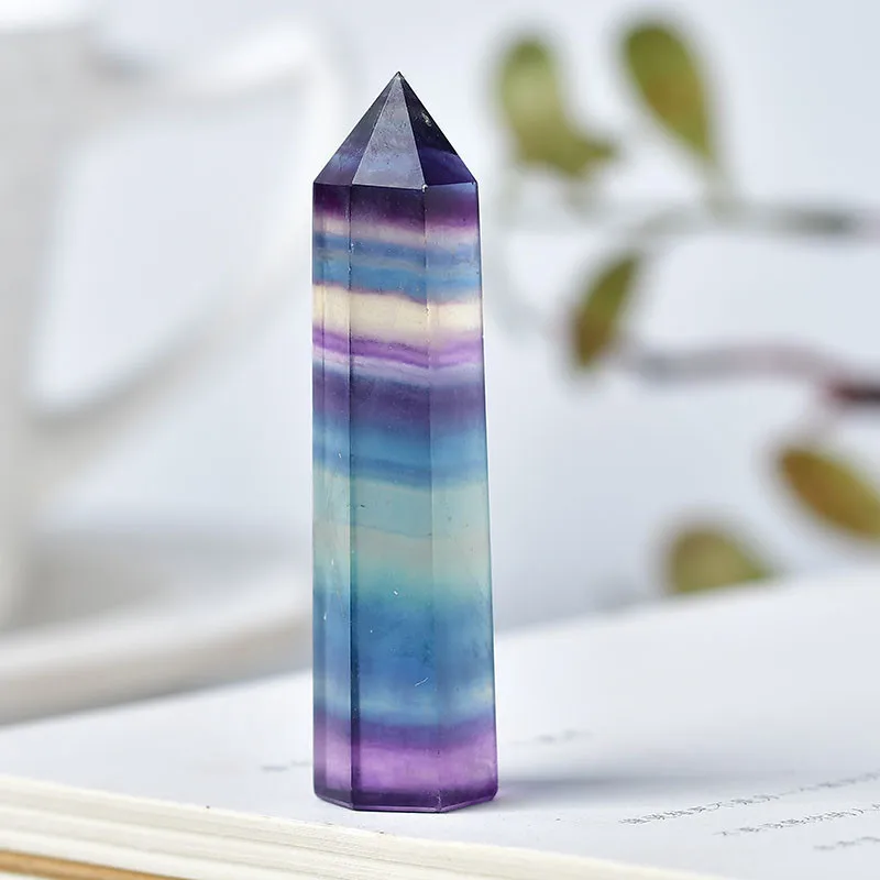 Natural Color Fluorite Obelisk Crystal Healing Stone Natural Quartz Home Decoration Reiki Polishing Point Stone Gift Process