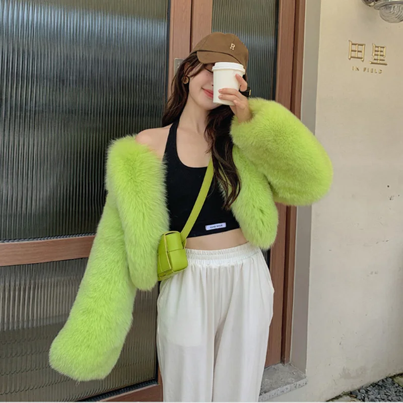 European Imitation Mink Coat Petite Women Eco-friendly Fox Fur Short Imitation Coat Fur Sweater Leopard Print Fashionable Warm