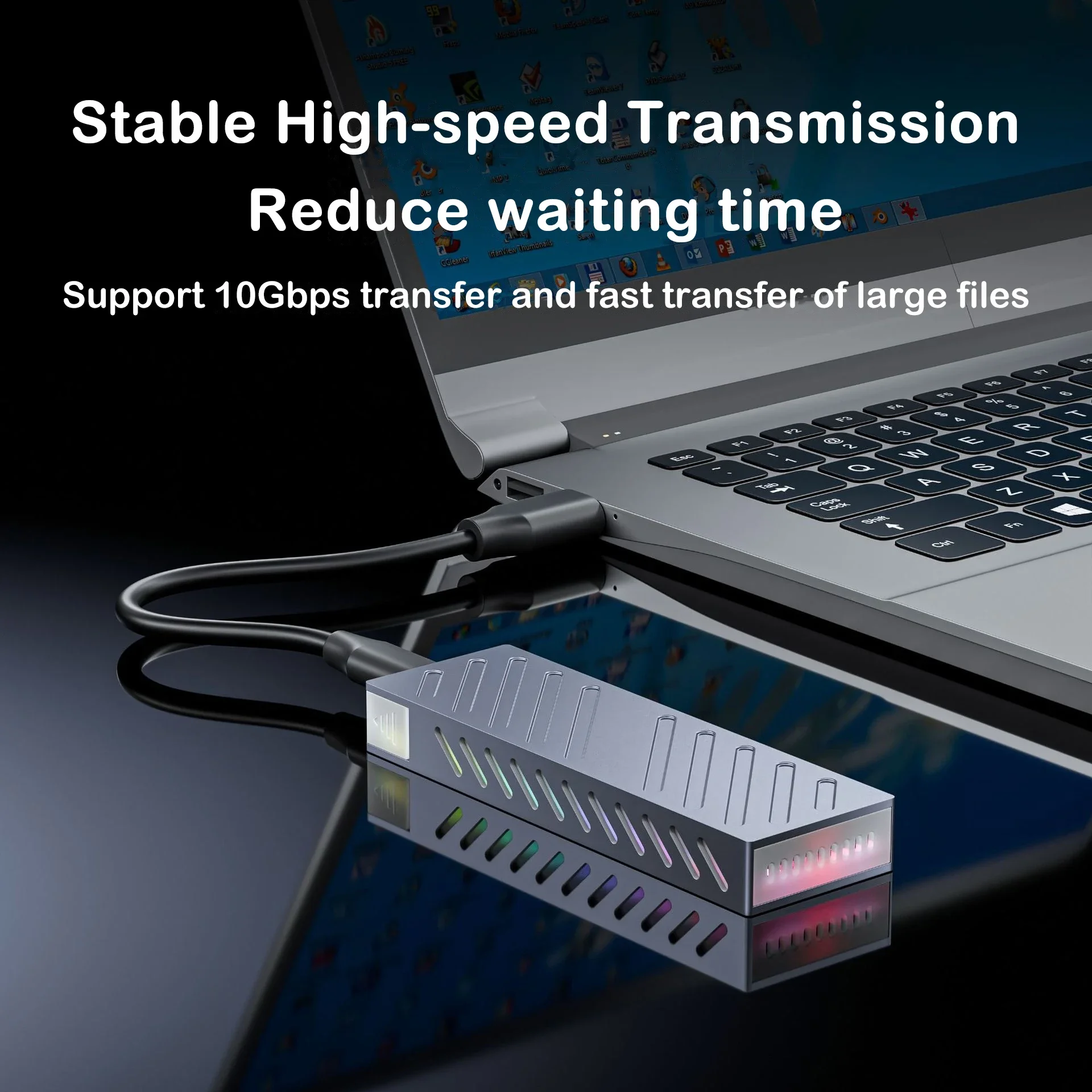 M.2 NVMe SSD エンクロージャ アルミニウム合金 10Gbps 外付けハードドライブボックス USB 3.1 RGB ソリッドステートドライブ 外付けケース PCアクセサリー ,M.2 NVMe SSD Enclosure Aluminum Alloy 10Gbps External Hard Drive Box USB 3.1 RGB Solid State Drive External Case