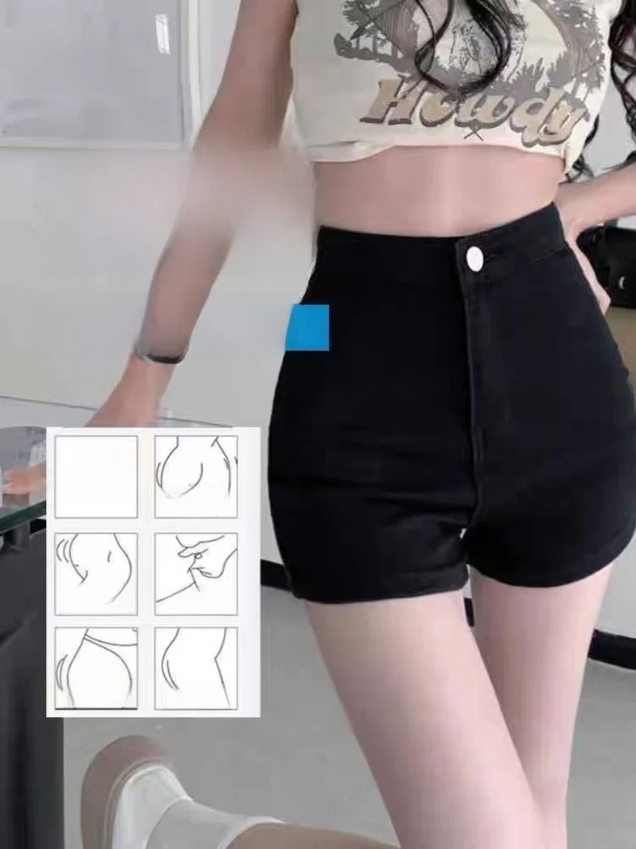 High Waist Black American Style Skinny Jeans Shorts Women Summer Outdoor Wear Slimming Hot Pants A-Line Ultra-Short Hot Pants