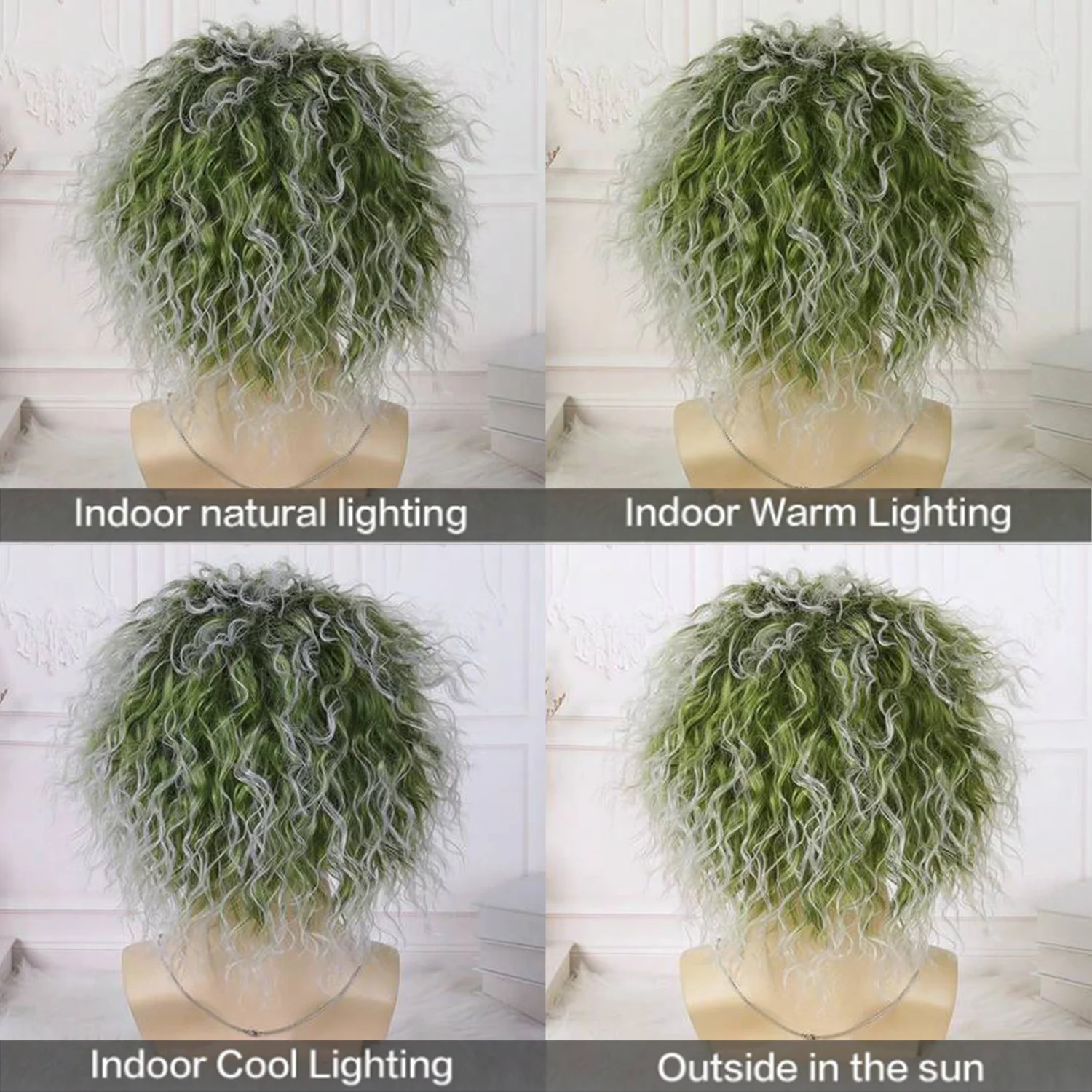 شعر مستعار أخضر مع قبعة أصلع مهرج قصير مجعد شعر مستعار أخضر رقيق متموج شعر مستعار للحفلات التنكرية شعر مستعار للهالوين للرجال، 6 بوصة بيروكات صناعية #5