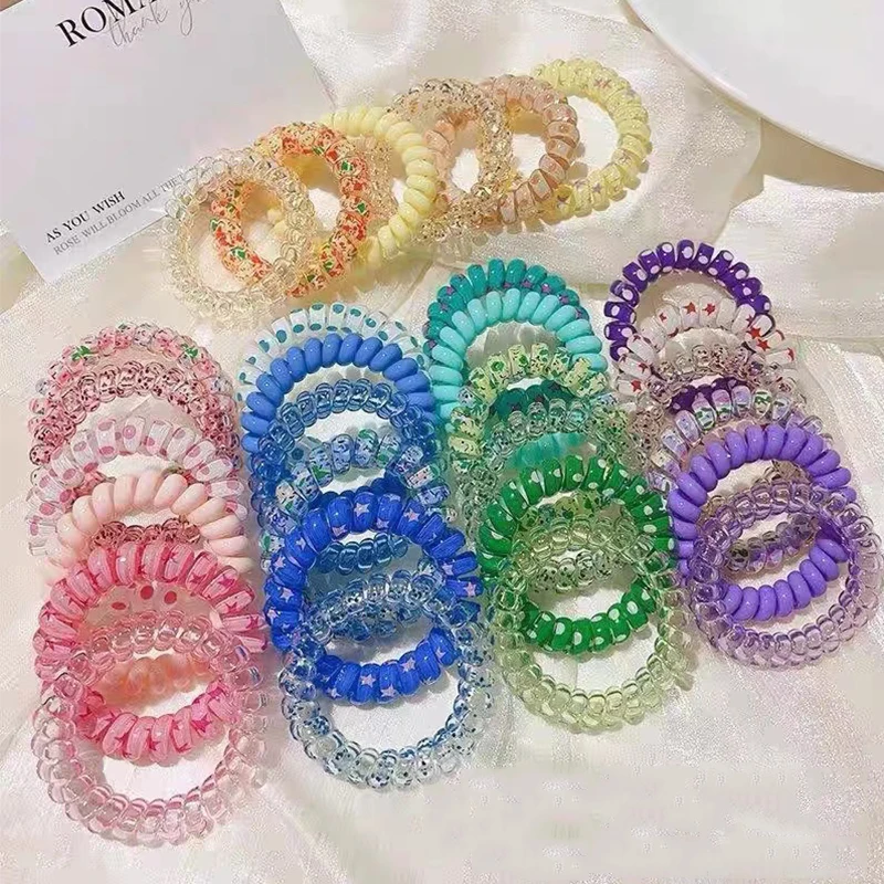 

6 Pcs Colorful Telephone Cord Hair Ties Spring and Summer New Style Spiral Resin Rubber Band Elastic Hair Ties for Women Girl