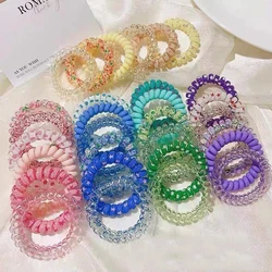 6 Pcs Colorful Telephone Cord Hair Ties Spring and Summer New Style Spiral Resin Rubber Band Elastic Hair Ties for Women Girl