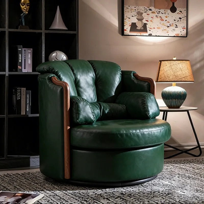 

Medieval style rotating leisure chair, surrounding chair living room study leisure chair, light luxury all-cowhide office chair