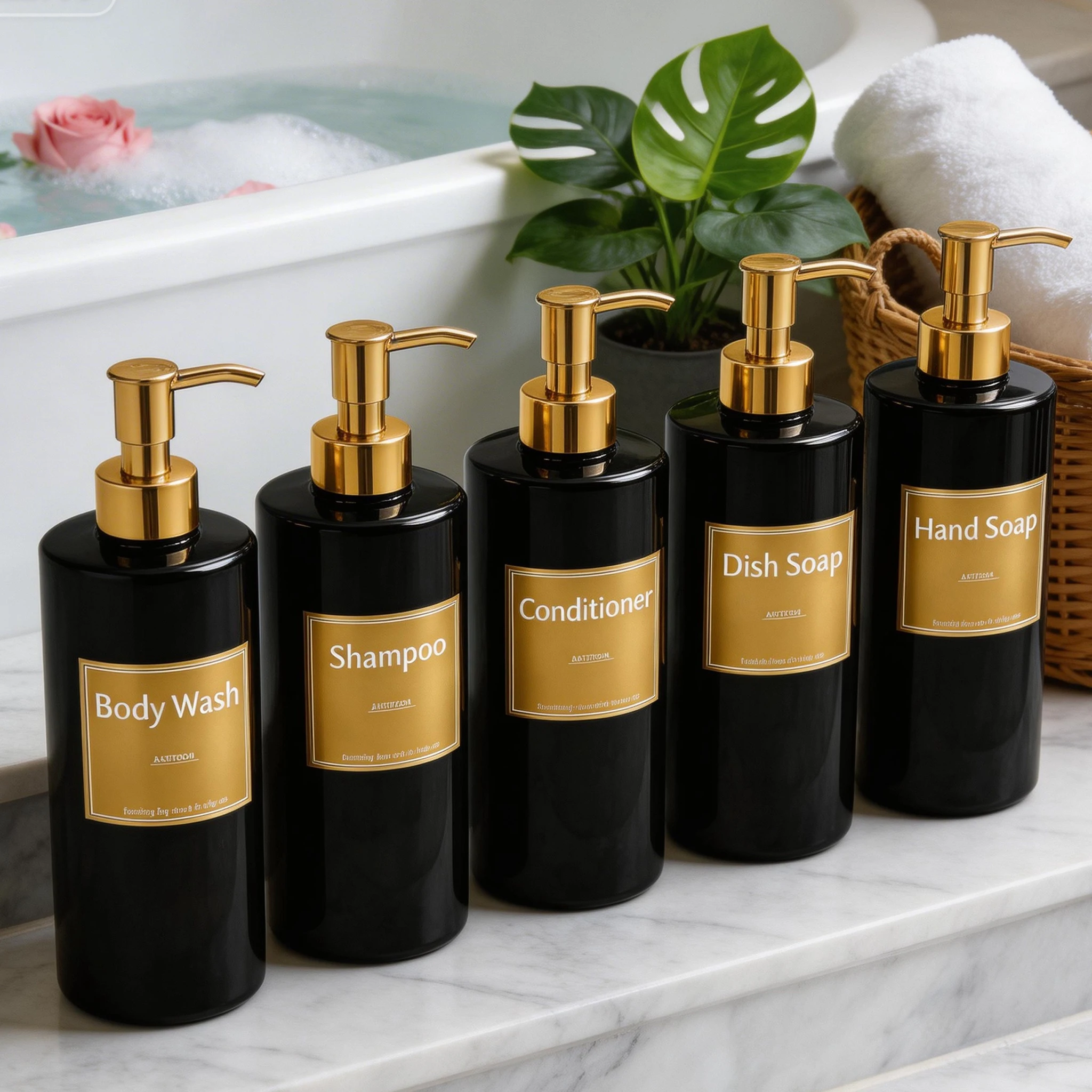 Black Gold Refillable Soap Dispenser, Bathroom Vanity & Kitchen Shampoo, Conditioner, Bodywash, Hand and Dish Soap Empty Bottle view 5