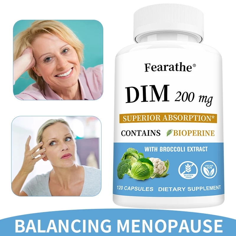 DIM 200mg Capsules with BioPerine, High Absorption, Metabolism Support Supplement for Women & Men Menopause and Mid-life