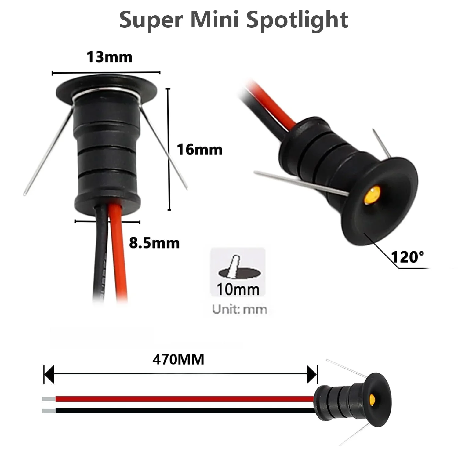 Mini Led Spot 12V 0.5W Recessed Indoor Spotlight IP65 10mm Cutout Ceiling Downlight for Home Bedroom Staircase Cabinet Spot Lamp