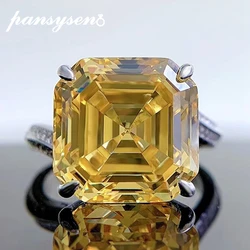 PANSYSEN musujące 925 srebro 12x12MM Asscher Cut cytryn kamień rocznica ślubu biżuterii pierścień prezent hurtownie