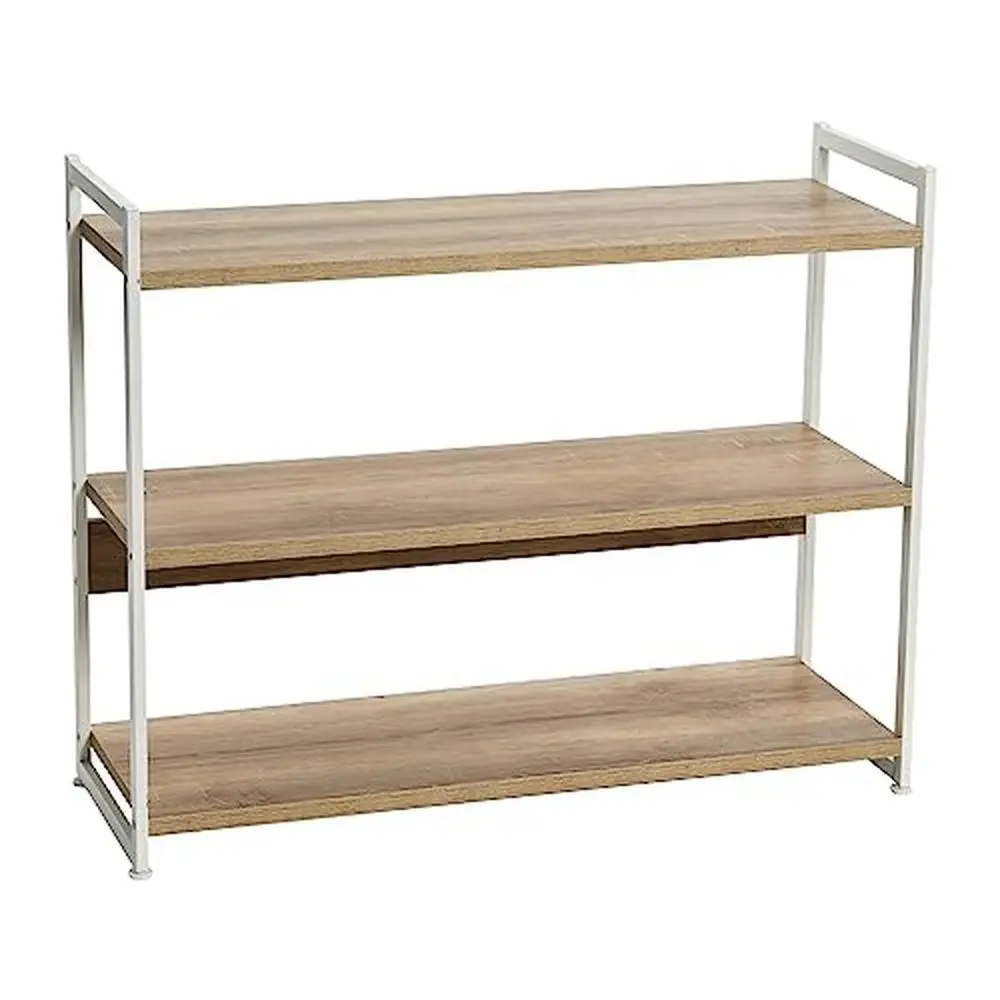 

3 Tier Coastal Oak Finish Bookshelf Storage Organizer Durable Office Display Shelf Wood Tiered Rectangular 40.5"W x 32.5"H