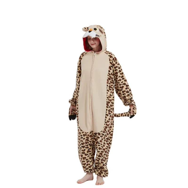 Cheetah Animal Zipper Léopard Onesies pour Hommes, Adultes, Dessin Animé, Sourire, Combinaison d'Hiver, Cosplay, Homewear, Costume, Pyjama Kigurumi