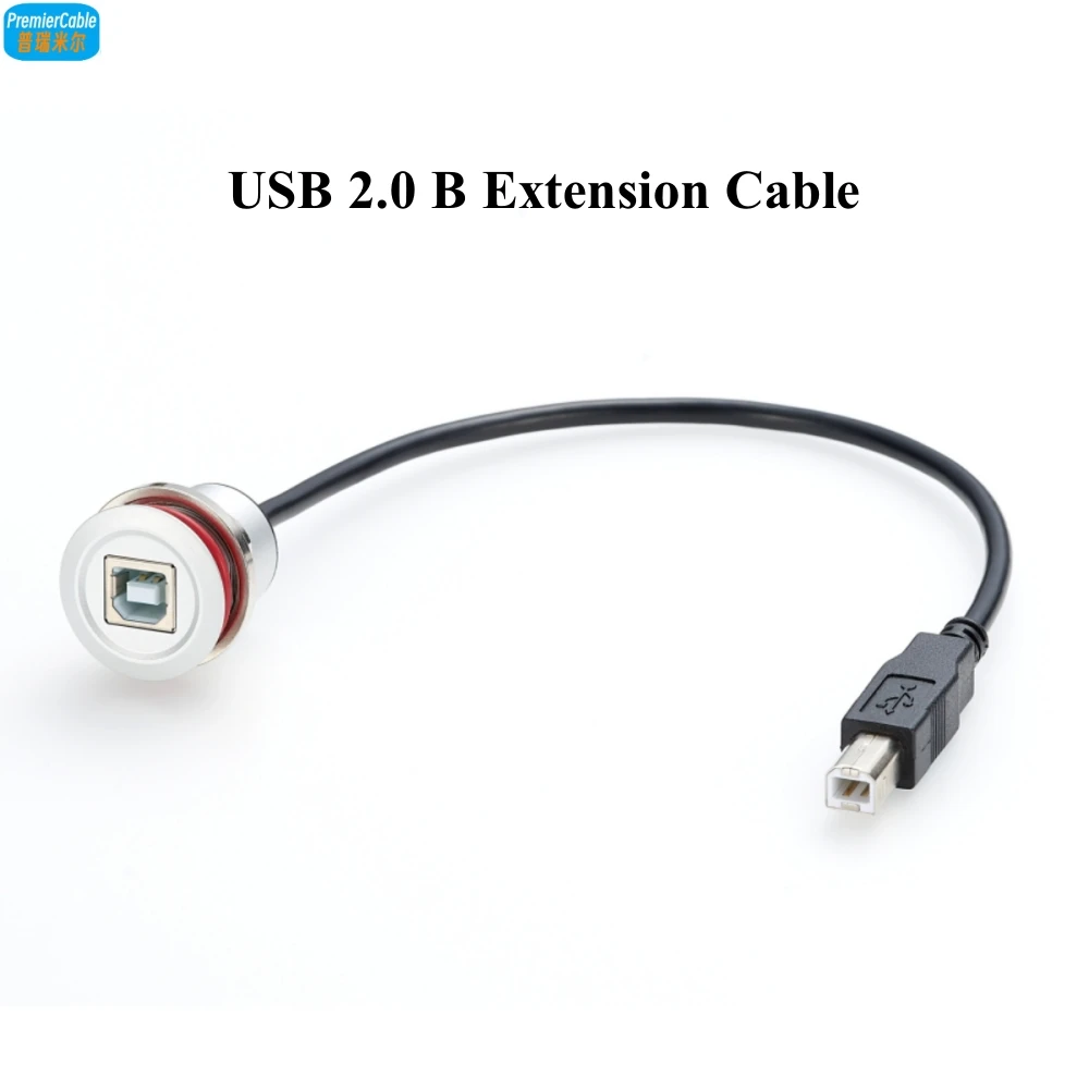 Metal USB 2.0 Type B Pass Through Male Plug to Female Socket USB B Round Panel Mount Cable USB B Printer Extension Cable