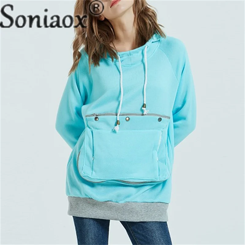Zipper Splice Loose Large Pockets Drawstring Hooded Sweatshirt Female Autumn Winter Warm Hoodie Women Thickened Long Sleeve Tops