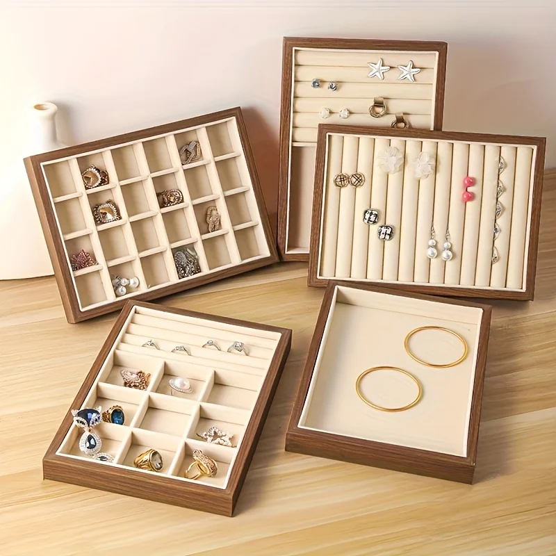 1 Walnut Jewelry Tray for Rings, Earrings, Necklaces & Bracelets. Large Capacity Display Stand for Boutique Shop Display