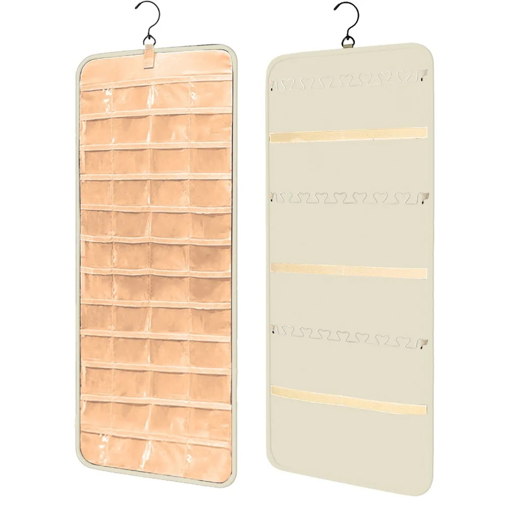 

Double-Sided Hanging Jewelry Organizer Dustproof Protect Jewelry Holder with Hanger Metal Hooks Wall Earrings Holder