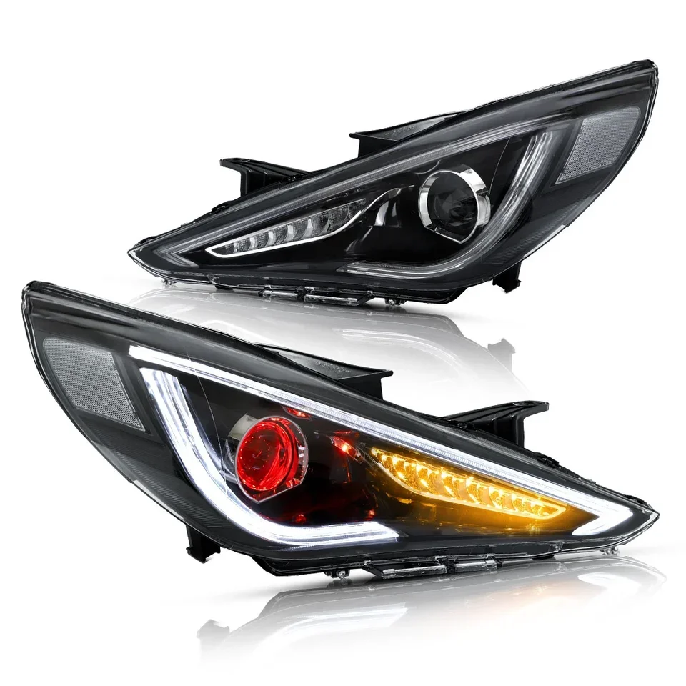 LED Head Lamp W/ Sequential (With Demon Eyes and Without Demon Eye Styles) YAA-SNT-0171B for Sonata 2010-2015