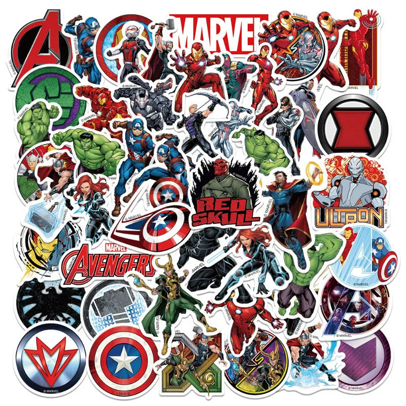 

50PCS Disney Marvel Stickers Anime Figure Iron Man Steve Rogers Sticker Guitar Laptop Luggage Skateboard Cartoon Graffiti Toys