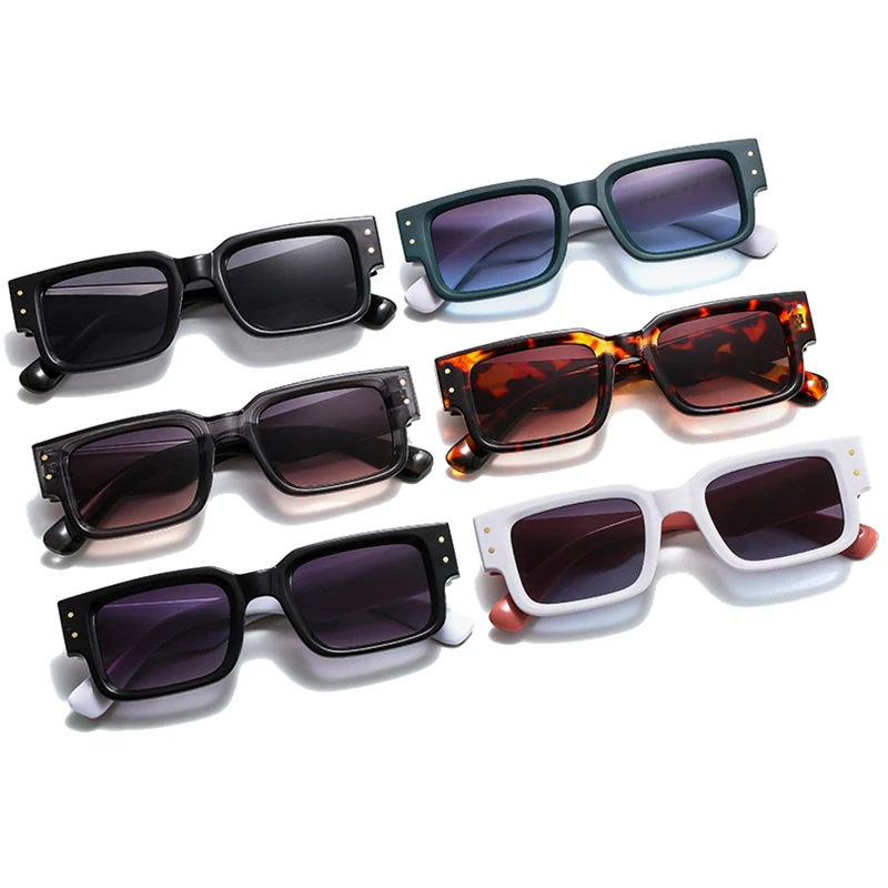 SO&EI Retro Square Women Double Color Sunglasses Fashion Rivets Decoration Shades UV400 Men Trending Gradient Sun Glasses