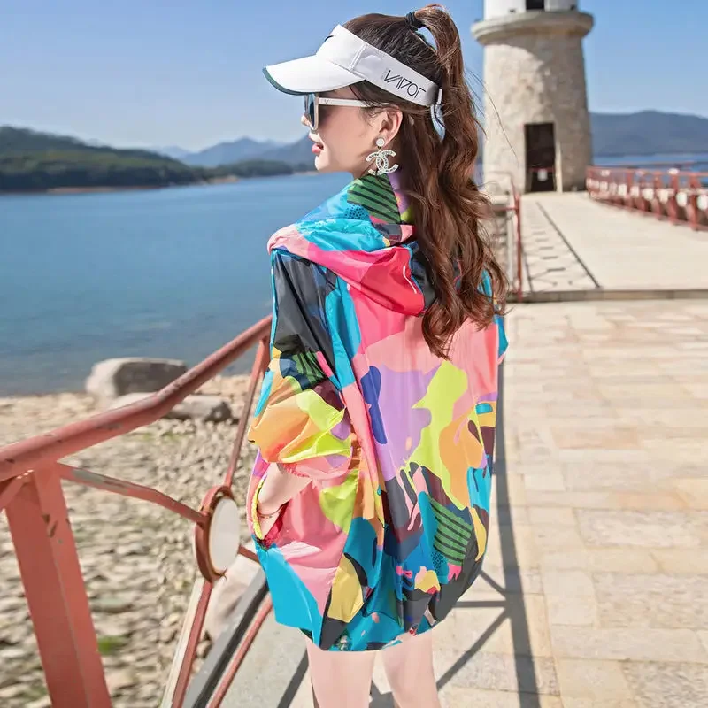 Women\'s UV Protection Hooded Jacket Summer Breathable Thin Sun Protection Korean Version Loose Breathable Outdoor Sports Coat