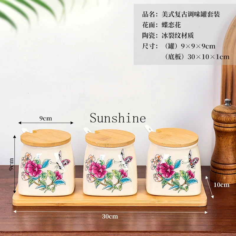 Creative American retro seasoning set, kitchen supplies, household ceramic salt shaker with lid