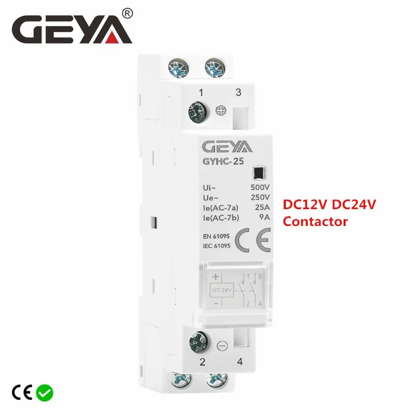 GEYA Din Rail Household Modular DC Contactor DC24V 25A 2NC 2NO 1NO1NC 50/60Hz  Modular House Contactor DC12V