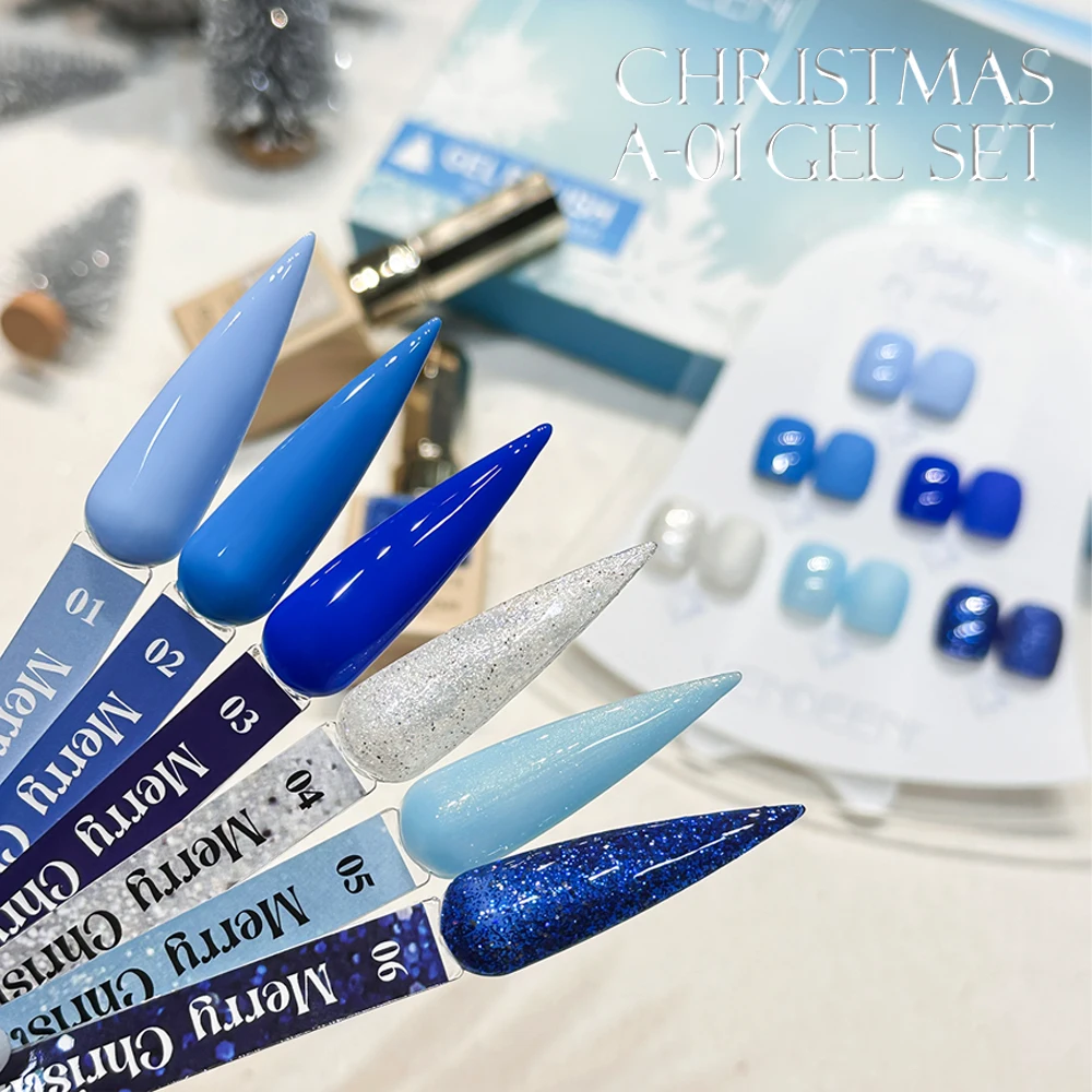 Vendeeni 6 Colors/set Glitter Christmas Gel Nail Polish Red Blue White Reflective Sequins Festival Gel Varnish With Color Card