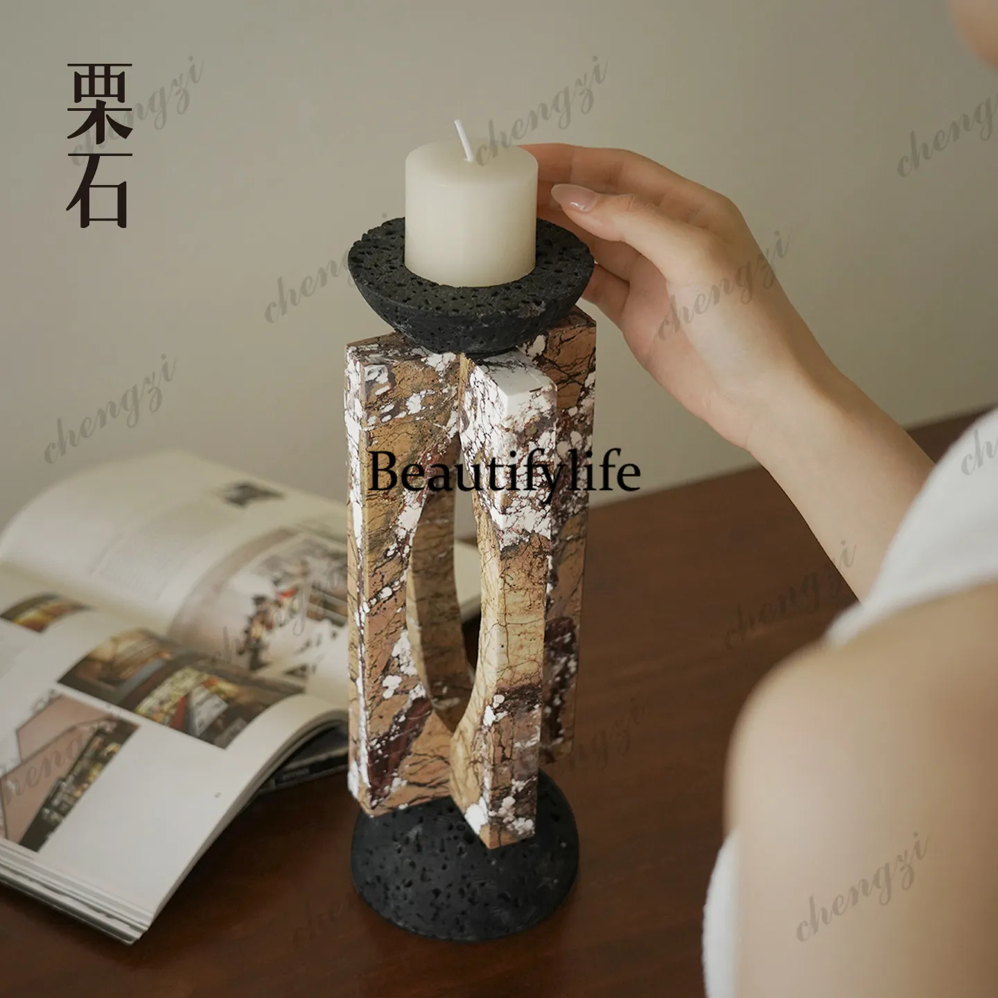 Wabi Sansan Creative Marble Art Candlestick Ornament Living Room Photography Props Desktop Scented Candle Base