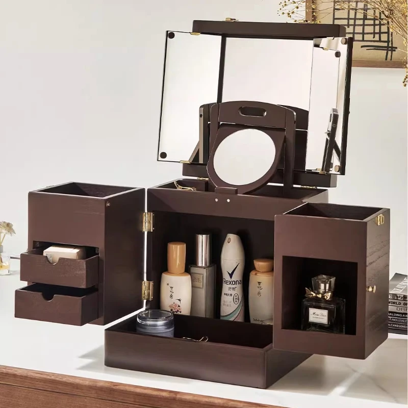 

Japanese cosmetics storage box, desktop shelf, skincare products, lipstick, dustproof solid wood dressing table, jewelry, and