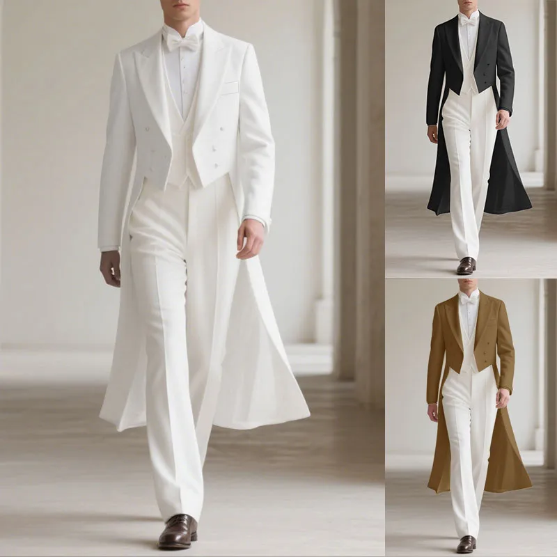 Spring And Autumn Men's Fake Two Double-breasted Long Suit Windbreaker Dress Jacket
